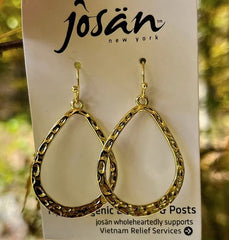 14K Gold Plated Sterling Silver Textured Teardrop Hoop Earrings with F