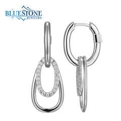 Sterling Silver Rhodium Plated Earrings with Cubic Zirconias and Two R