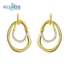 14K Gold Plated Double Hoop Stud Earrings with CZs