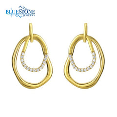 14K Gold Plated Double Hoop Stud Earrings with CZs