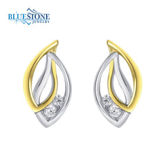 Silver and Gold Stud Earrings with CZs