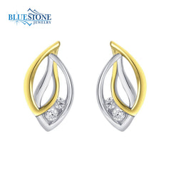 Silver and Gold Stud Earrings with CZs