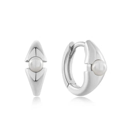 Sterling Silver Huggie Hoop Earrings With Pearls