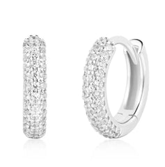 Silver Pave Huggie Earrings with CZs