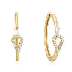 Gold Geometric Hoop Earrings with Cubic Zirconia's - 3/4"