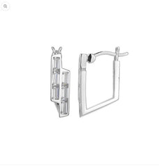 Silver Baguette Square Hoop Earrings
