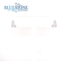 Silver Double Pave Huggie Hoops With Cubic Zirconias