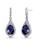 Silver Sapphire Tear Drop Earrings with Blue Sapphire And CZs -10mm Wide