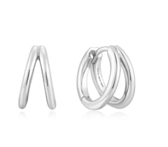 Silver Double Huggie Earrings