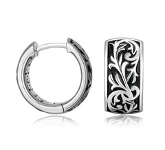 Sterling Silver Gun Metal Black Detail Hoop Earrings