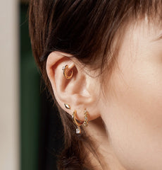 Gold Plated Solitaire Huggie Earrings