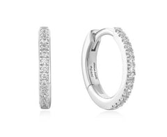 Sterling Silver Pave Hoop Earrings w/ CZ's - 8.5mm