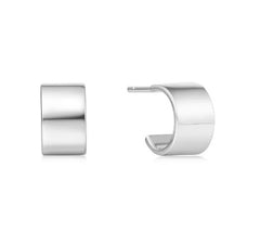 Sterling Silver & Rhodium Plated Small Flat Huggie Stud Earrings