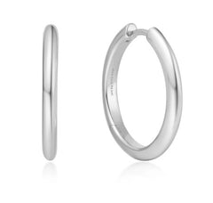 Sterling Silver & Rhodium Plated Medium Tube Huggie Hoop Earrings