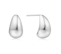 Sterling Silver & Rhodium Plated Small Dome Huggie Stud Earrings