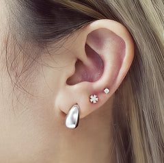 Sterling Silver & Rhodium Plated Small Dome Huggie Stud Earrings