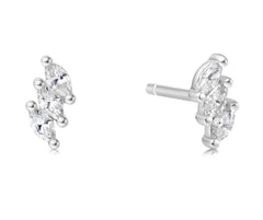 Silver and Rhodium Plated Staggered Marquise CZ's Stud Earrings
