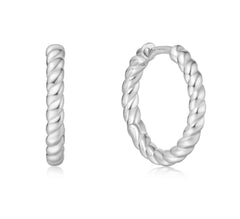 Sterling Silver and Rhodium Plated Textured Hoops