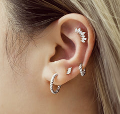 Sterling Silver and Rhodium Plated Textured Hoops