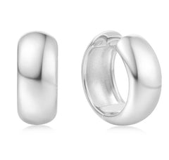 Sterling Silver & Rhodium Plated Medium Chubby Huggie Hoop Earrings