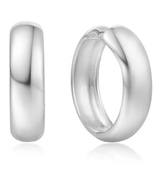 Sterling Silver & Rhodium Plated Large Chubby Huggie Hoop Earrings