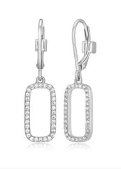 Sterling Silver Rounded Rectangle Cubic Zirconia Earrings
