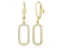 Sterling Silver & 14KY Gold Plated Rectangle CZ Earrings