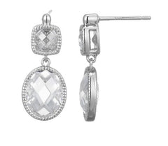Sterling Silver and Rhodium Plated Miligrain Cubic Zirconia Earrings