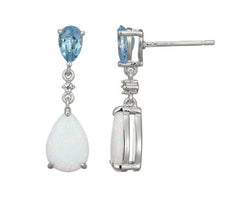Sterling Silver Stud Earrings with Blue Topaz, Created Opal, and CZ's