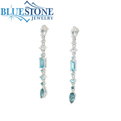 Sterling Silver Stud Earrings w/ Assorted Blue Topazes