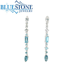 Sterling Silver Stud Earrings w/ Assorted Blue Topazes