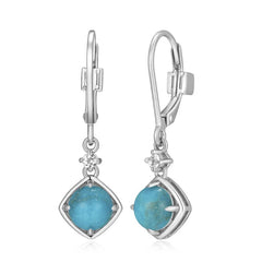 Sterling Silver Earrings with Turquosie and White Topaz Gemstones