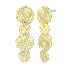 14K Gold Plated Hammered Disc Earrings with CZ's