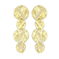 14K Gold Plated Hammered Disc Earrings with CZ's