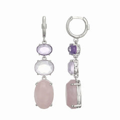 Silver Earrings with Rose Quartz, Pink Amethyst, African Amethyst Gemstones