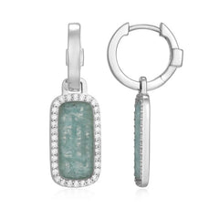 Sterling Silver Small Hoop Earrings with Amazonite and Cubic Zirconia's