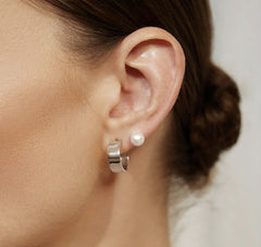 Sterling Silver Medium Flat Huggie Stud Earrings