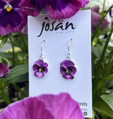 Sterling Silver Earrings w/ Purple Pansy