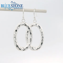 Sterling Silver Textured Solid Oval Hoop