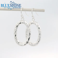 Sterling Silver Textured Solid Oval Hoop