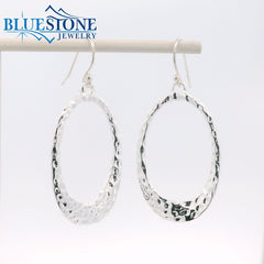 Sterling Silver Textured Oval Hoop Earrings w/ French Wires