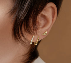 14KT Plated Oval Huggie Earrings w/ Cubic Zirconias