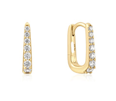 14KT Plated Oval Huggie Earrings w/ Cubic Zirconias