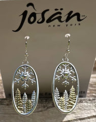 Sterling Silver Two-Tone Tree and Snowflake Earrings