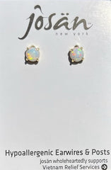 Gold Plated White Lab Opal Post Stud Earrings