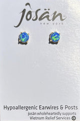 Sterling Silver Blue Lab Opal Post Stud Earrings