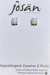 Sterling Silver White Lab Opal Post Stud Earrings