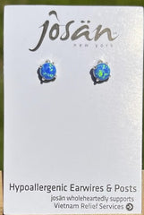 Sterling Silver Blue Lab Opal Post Stud Earrings