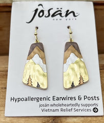 14 Karat Gold Plated Enameled Mountain & Tree Earrings