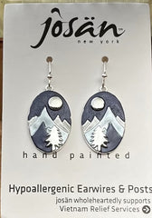 Sterling Silver Cool Toned Enamel Mountain & Tree Earrings